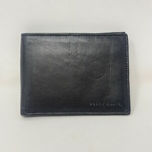Perry Ellis Portfolio Mens Black Genuine Leather Bifold Wallet with ID Window